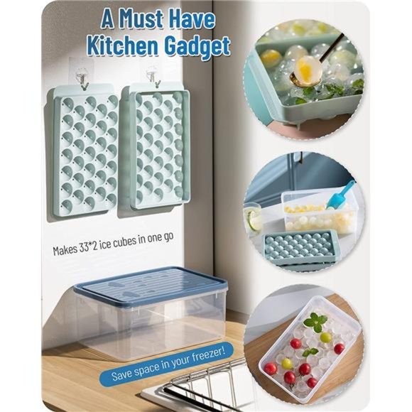 Ice Cube Tray,Round Ice Trays for Freezer with Lid and Bin,Circle Ice MoldMaking - Picture 2 of 6